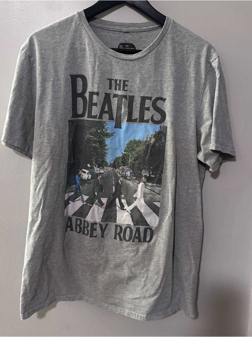Beatles Gray Band Tee with Abbey Road Album Cover, Adult Medium